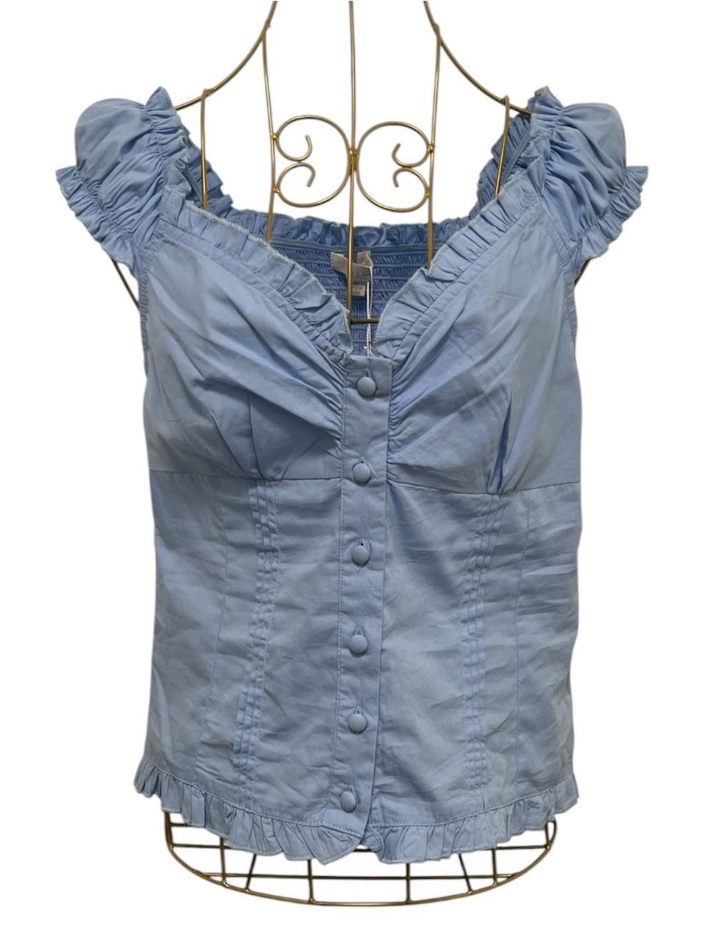 SIM & SAM Chambray Corset Style Cotton Cropped Blouse Top Size Medium NWT